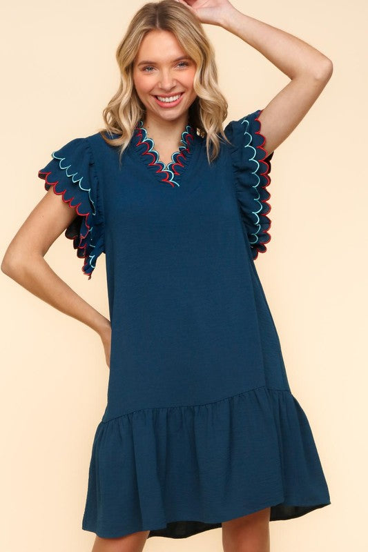 Embroidered Neck Woven Dress
