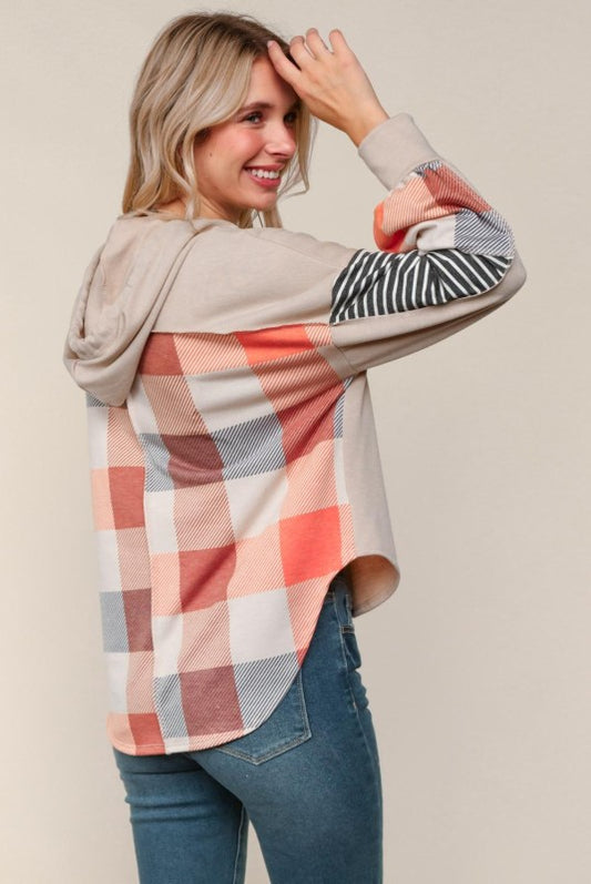 High Low Round Hem French Terry Top W/ Hoodie