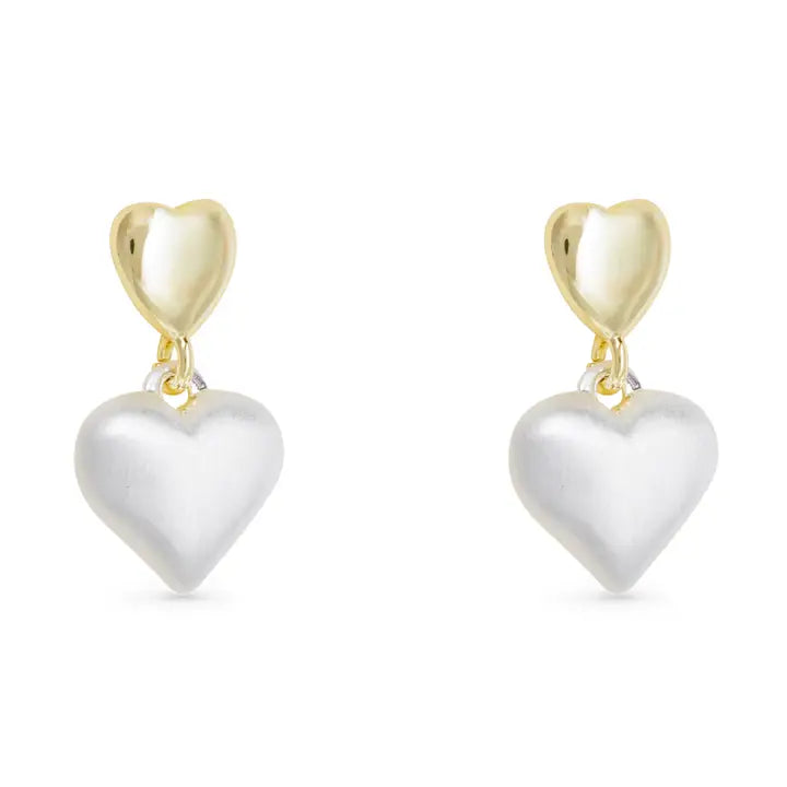 Gold & Silver Polished & Matte Mixed Heart Drop Earrings