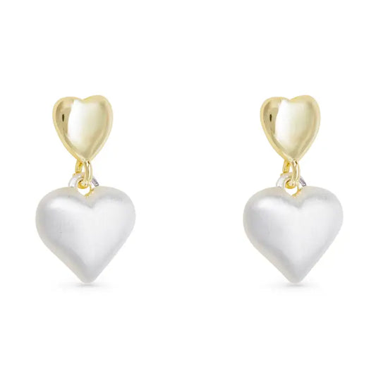Gold & Silver Polished & Matte Mixed Heart Drop Earrings