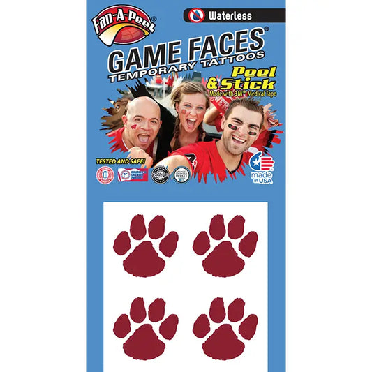 Cougar Paw Game Faces® Maroon Peel & Stick Temporary Tattoos