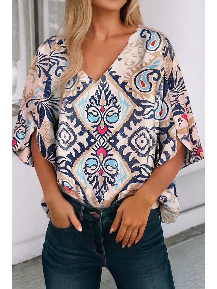 Tribal Print Ikat 3/4 Sleeve Blouse