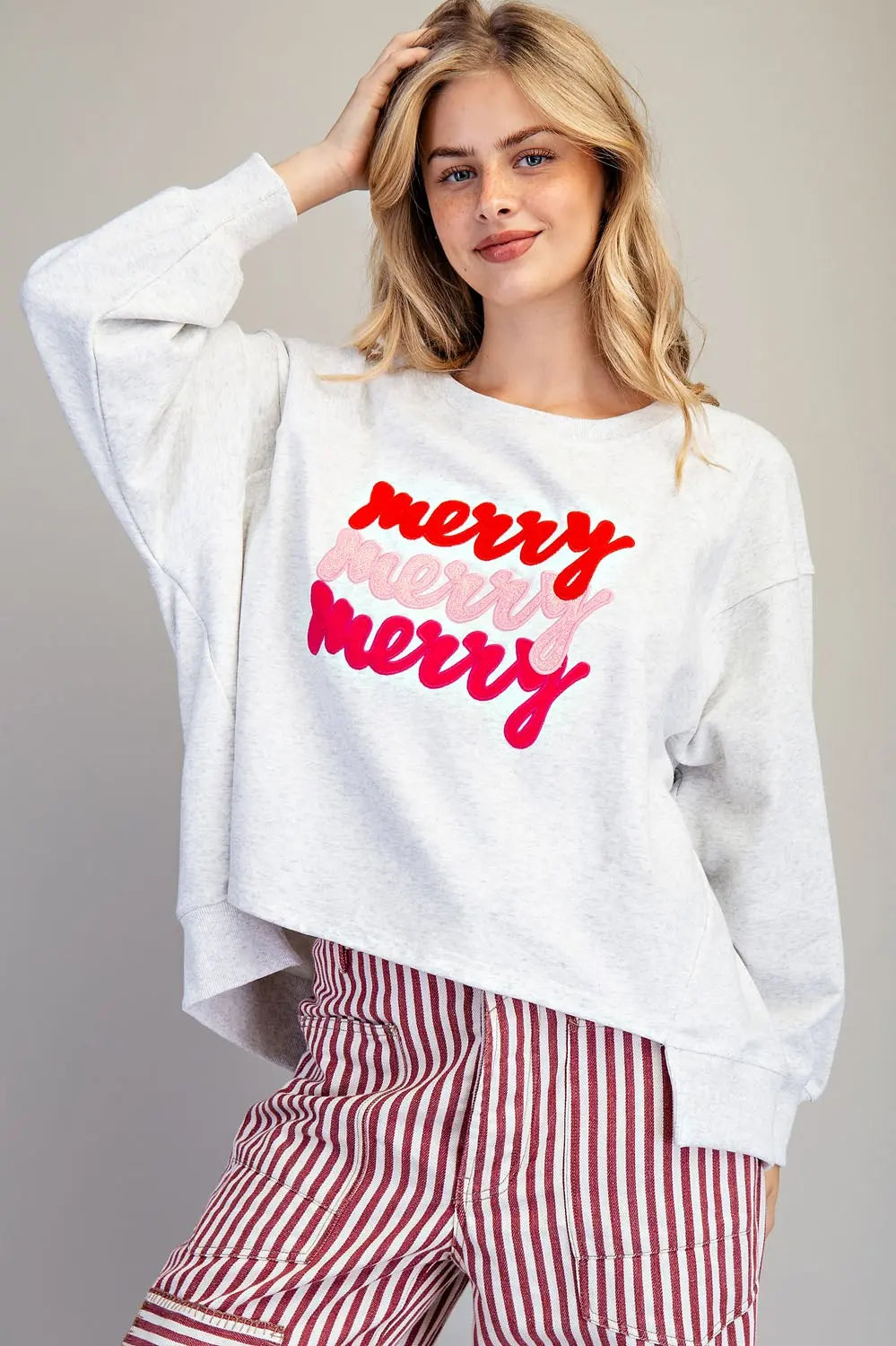 Merry Embroidered High-Low Sweatshirt