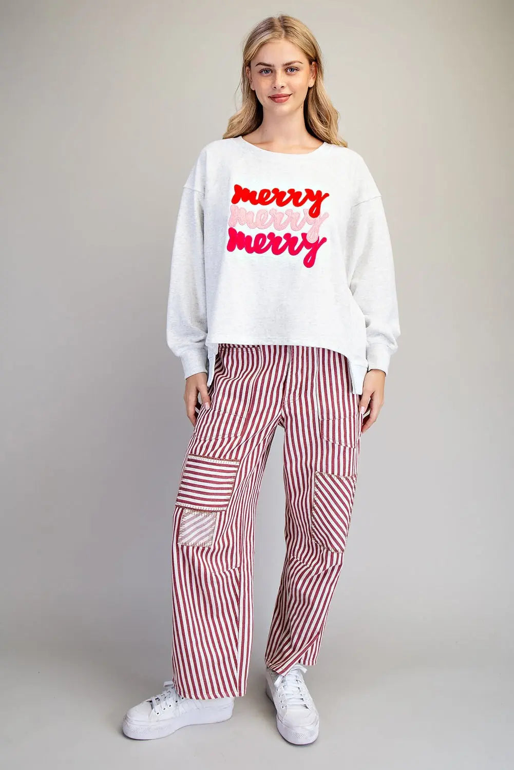 Merry Embroidered High-Low Sweatshirt