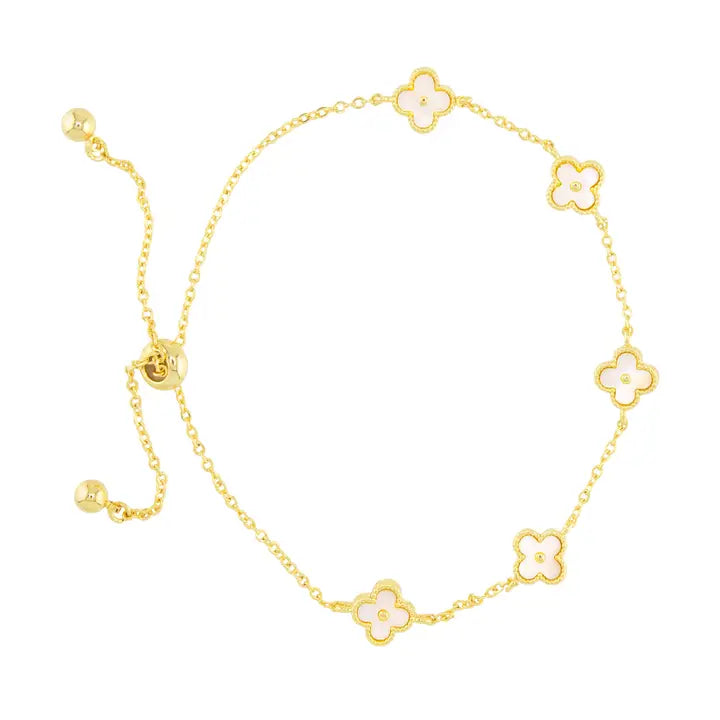 Gold MOP Mini Clover Pull-Cord Bracelet