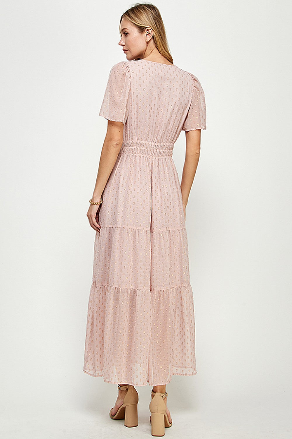 Metalic Dot Tiered Midi Dress