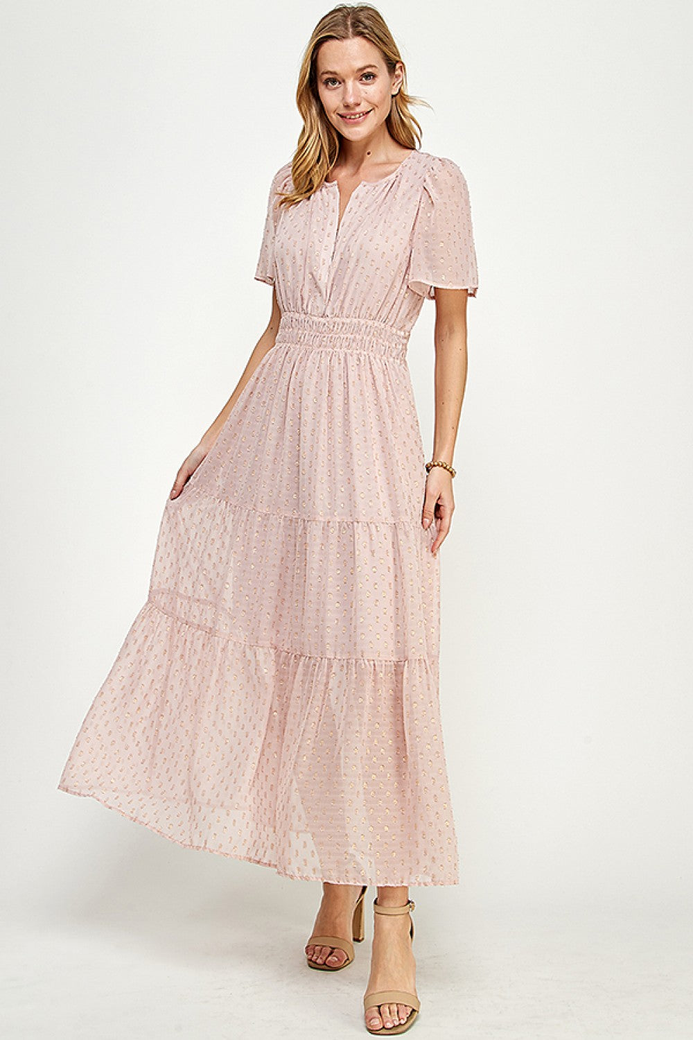 Metalic Dot Tiered Midi Dress