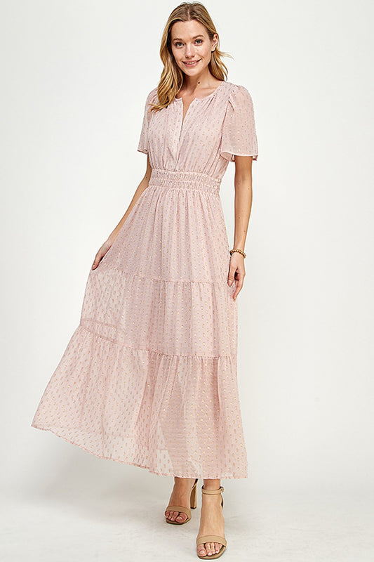 Metalic Dot Tiered Midi Dress