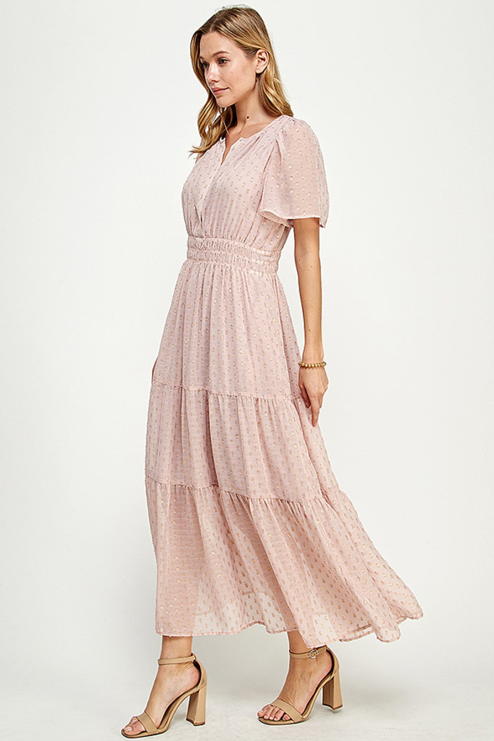 Metalic Dot Tiered Midi Dress