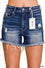 Zenana Dark Wash Frayed Denim Shorts