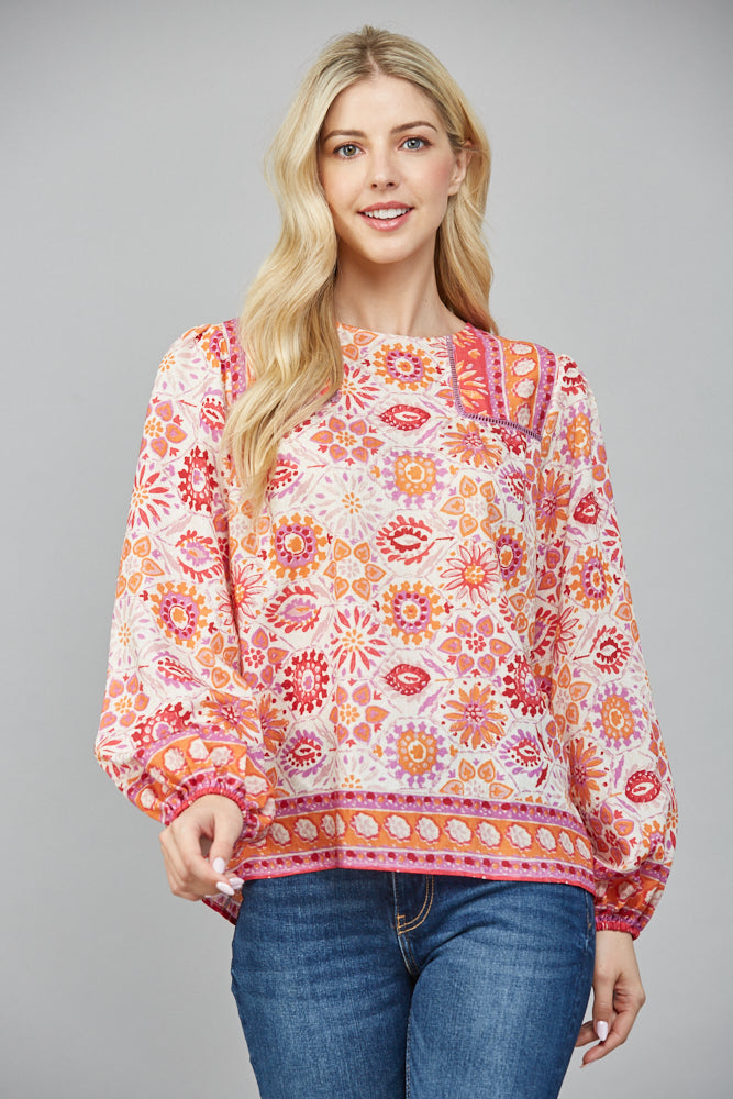 LACE INSERT PEASANT TOP