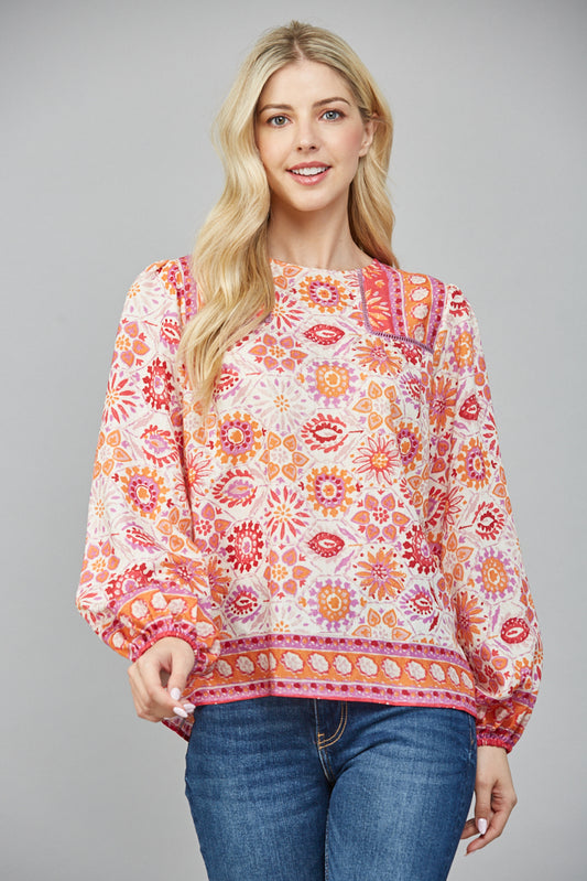 LACE INSERT PEASANT TOP