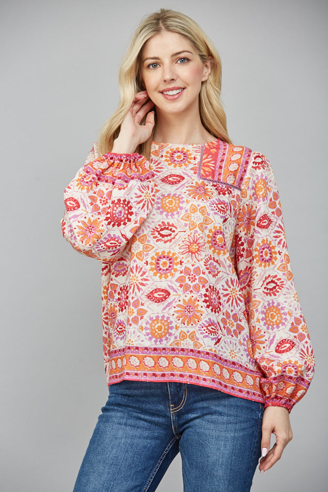 LACE INSERT PEASANT TOP