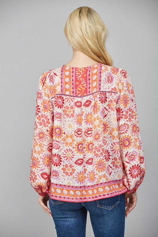 LACE INSERT PEASANT TOP