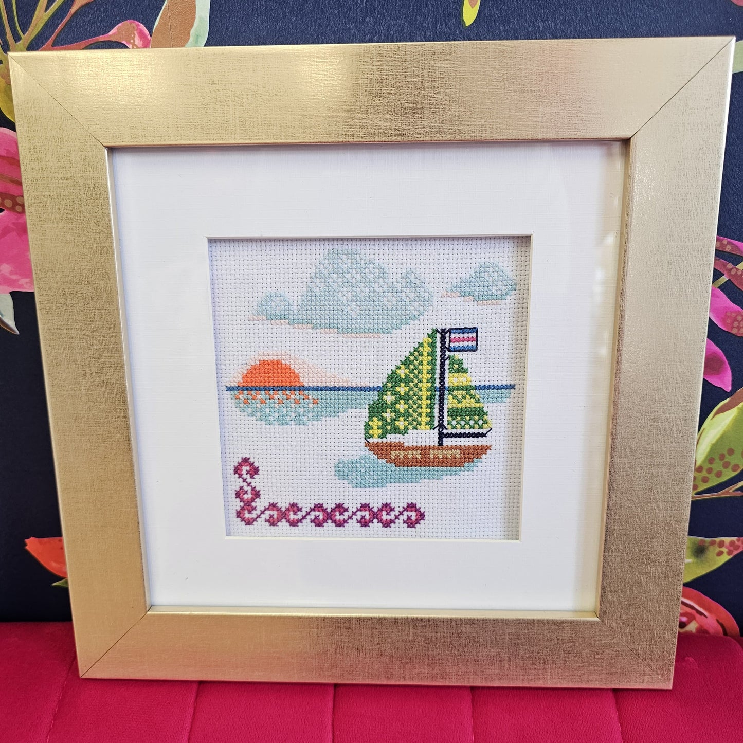 Cross Stitch Kit - Green Sailboat