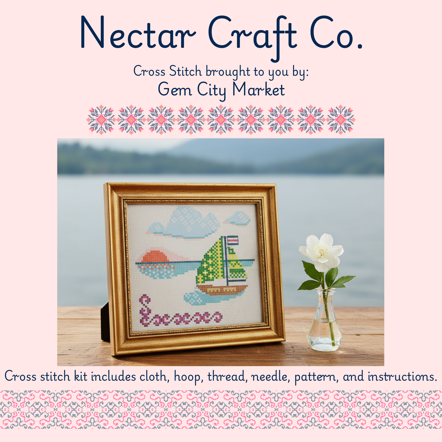 Cross Stitch - Green Sailboat