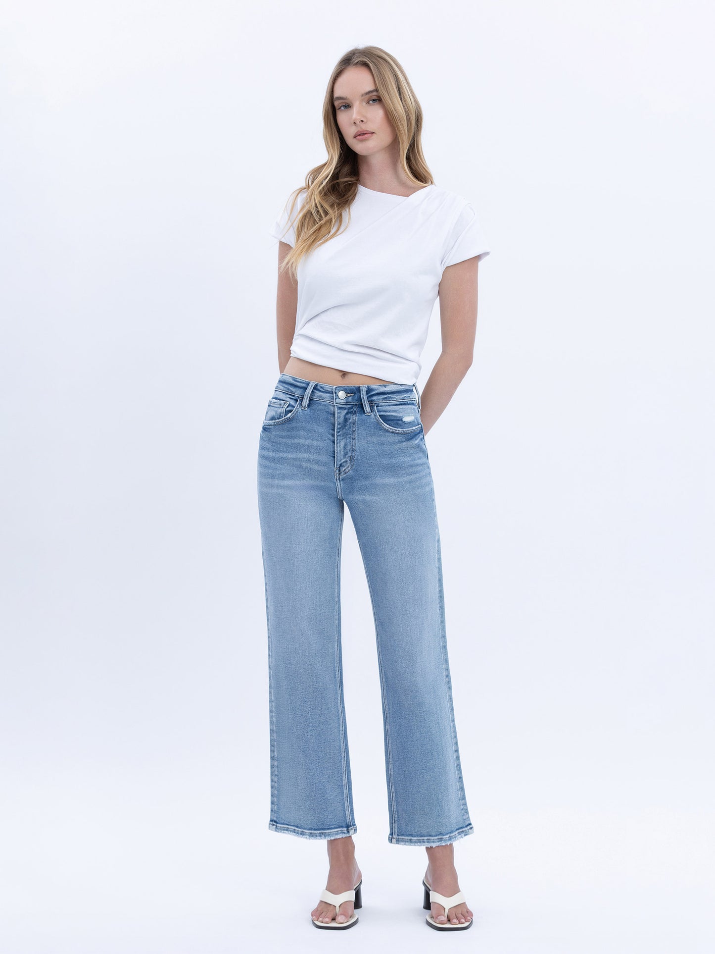 SUPER HIGH RISE ANKLE SLIM WIDE JEANS