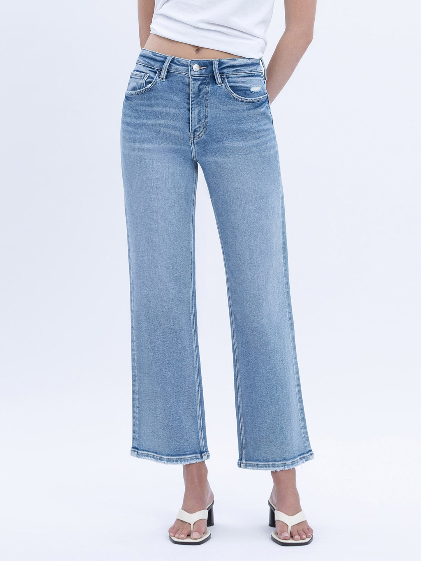 SUPER HIGH RISE ANKLE SLIM WIDE JEANS