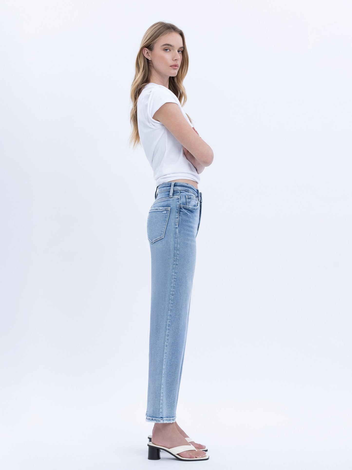 SUPER HIGH RISE ANKLE SLIM WIDE JEANS