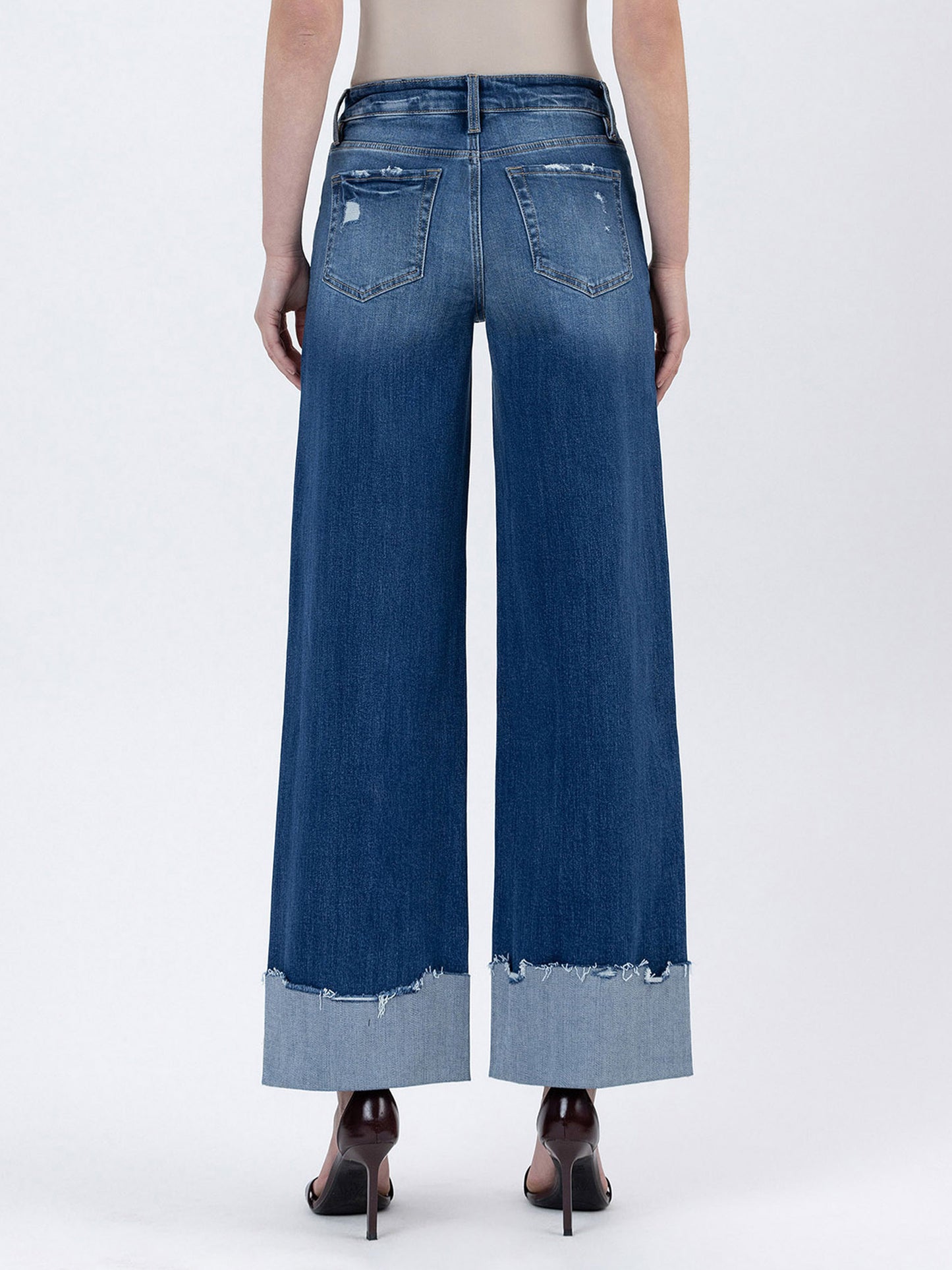 HIGH RISE CUFFED BAGGY WIDE LEG JEANS