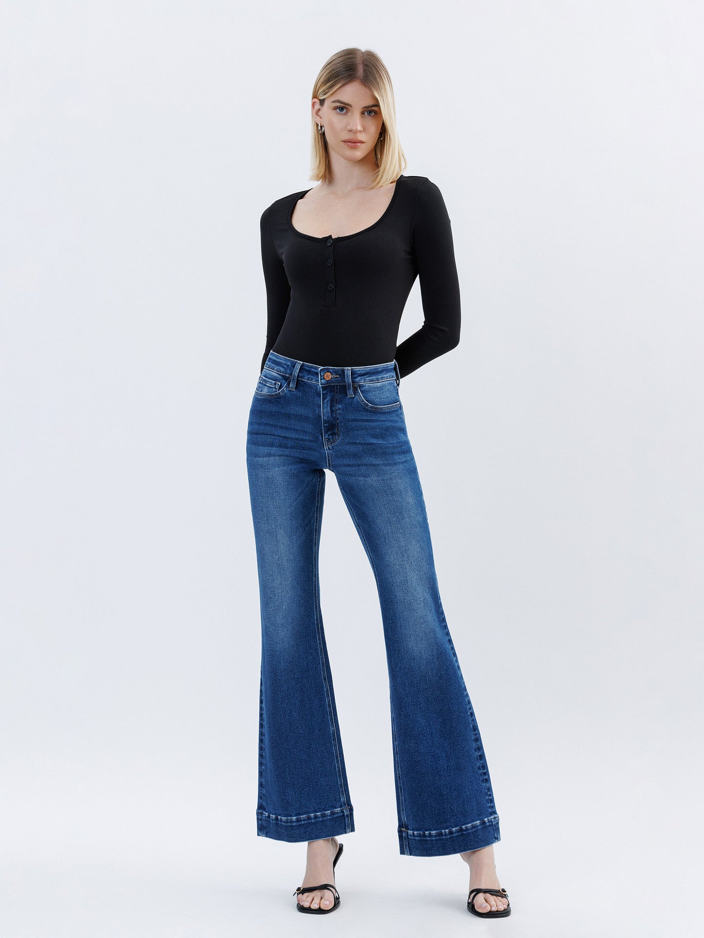 HIGH RISE TROUSER HEM RELAXED FLARE JEANS