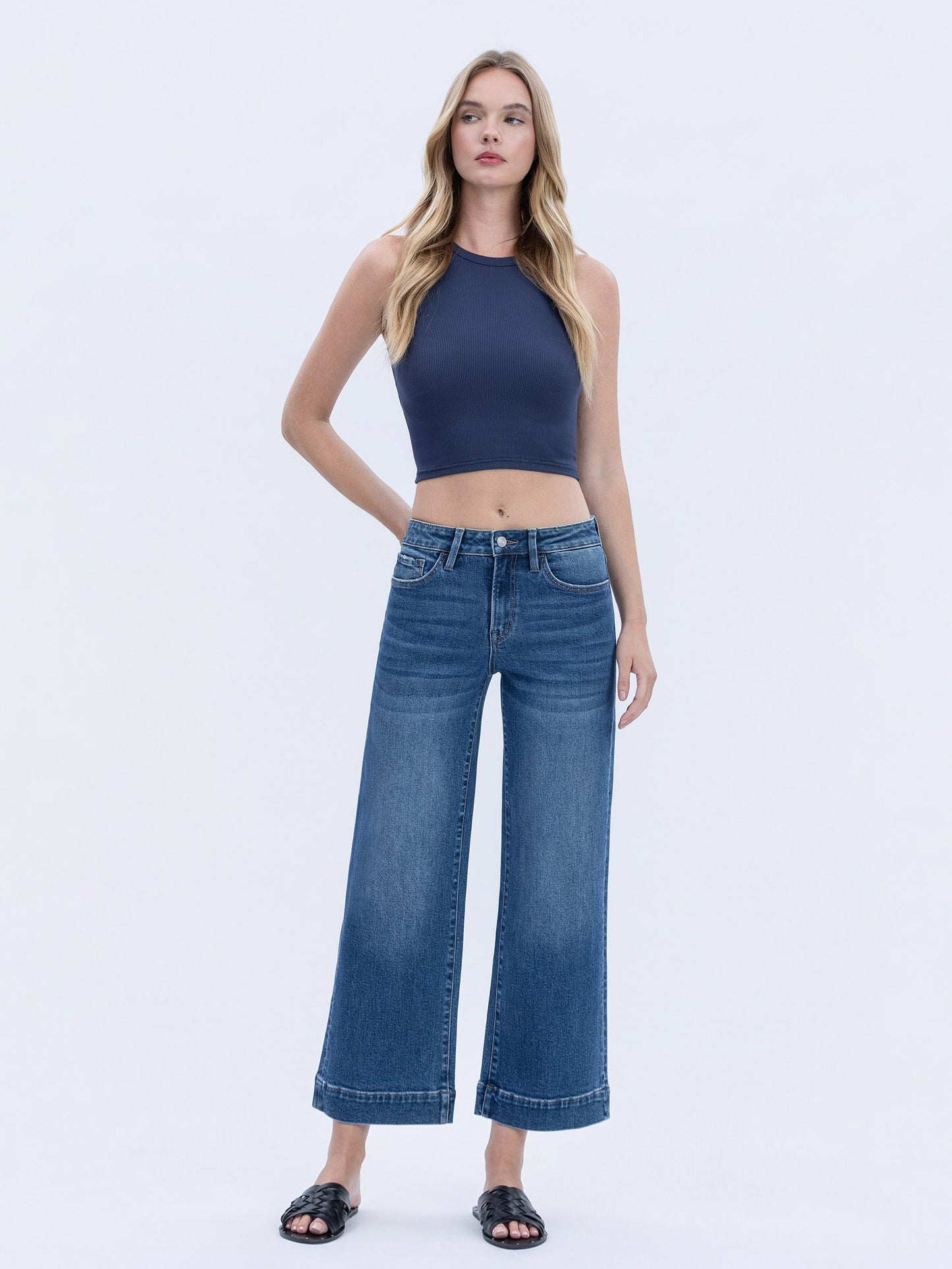 HIGH RISE TROUSER HEM WIDE LEG JEANS