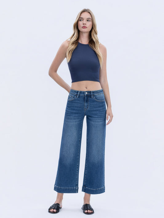HIGH RISE TROUSER HEM WIDE LEG JEANS