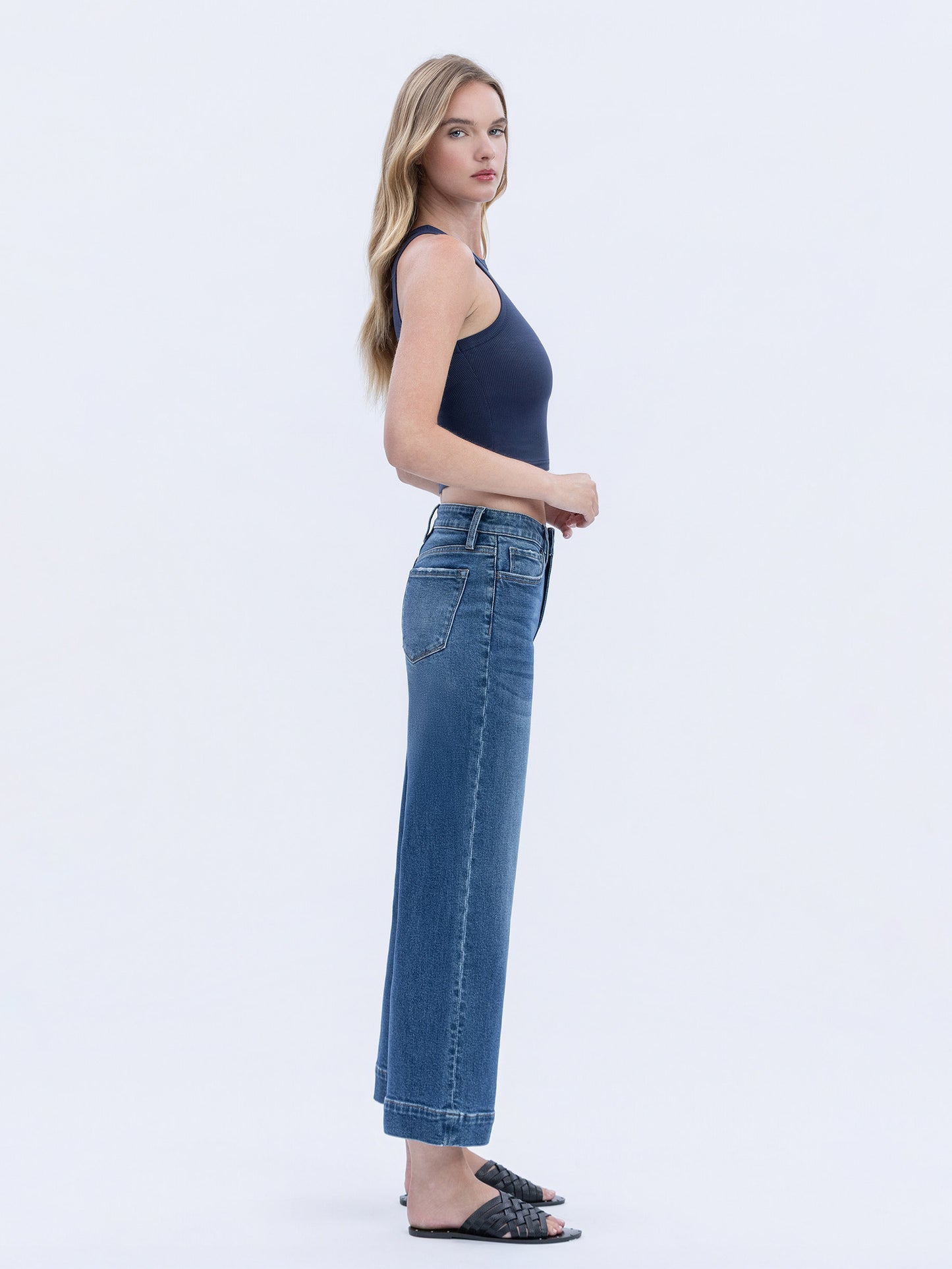HIGH RISE TROUSER HEM WIDE LEG JEANS