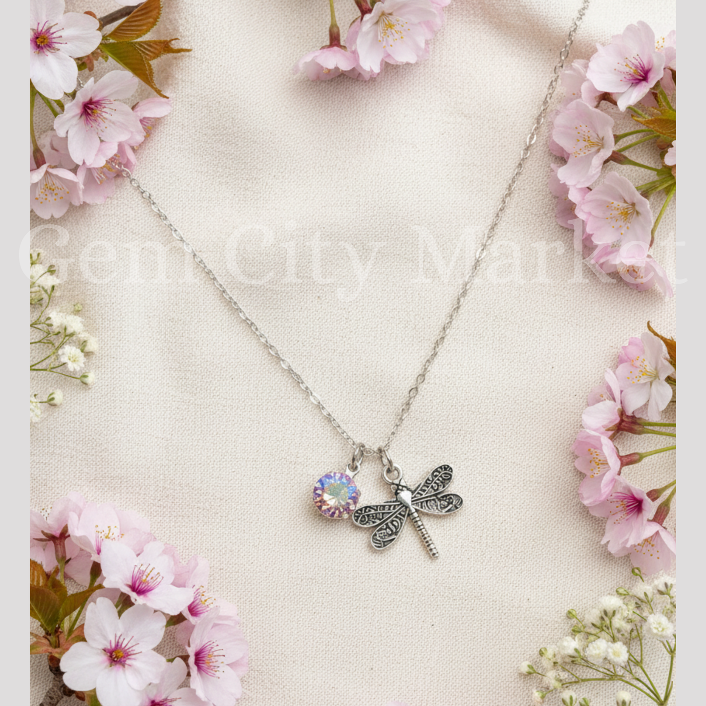 Crystal and Dragonfly Charm Necklace N009/N010