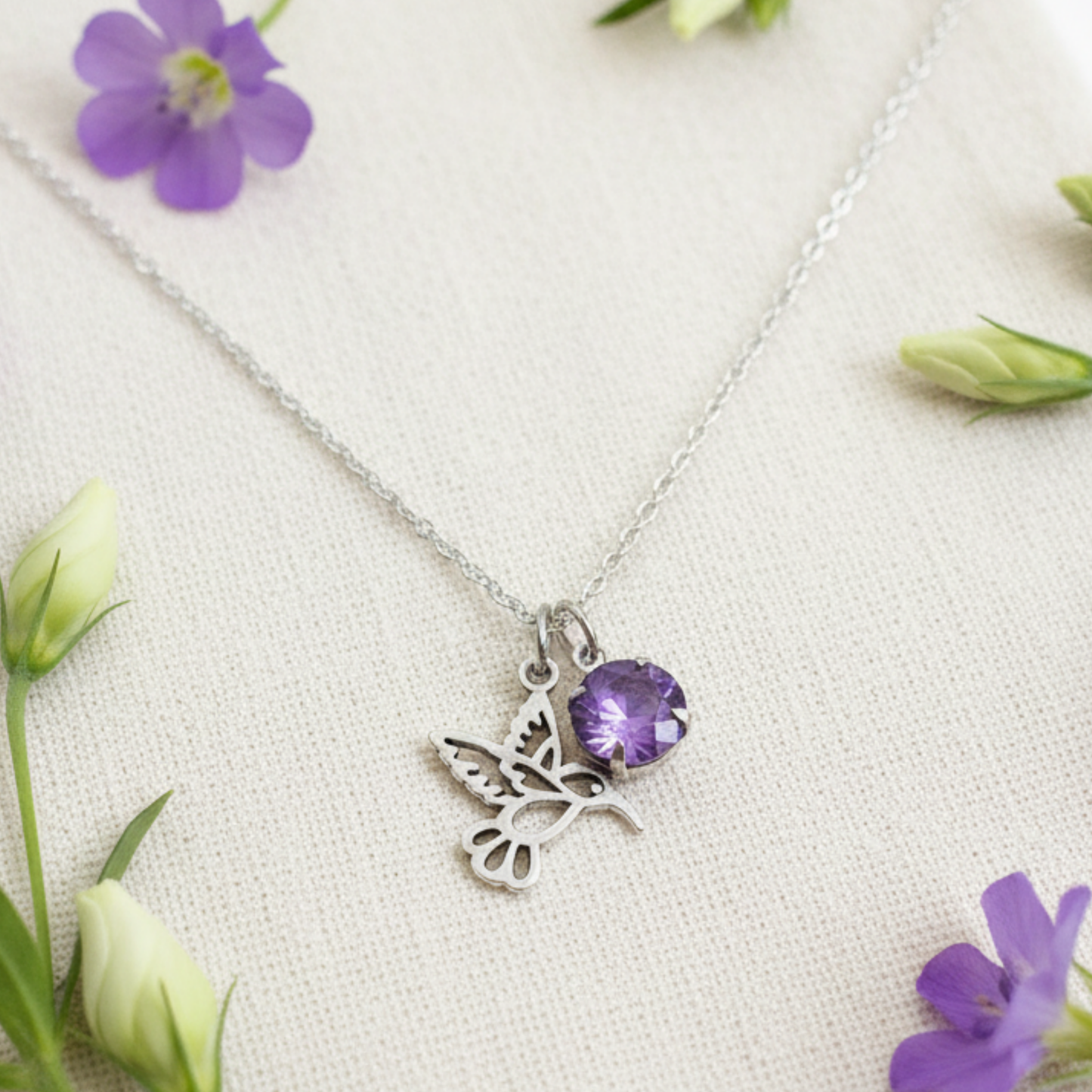 Crystal and Hummingbird Charm Necklace N012