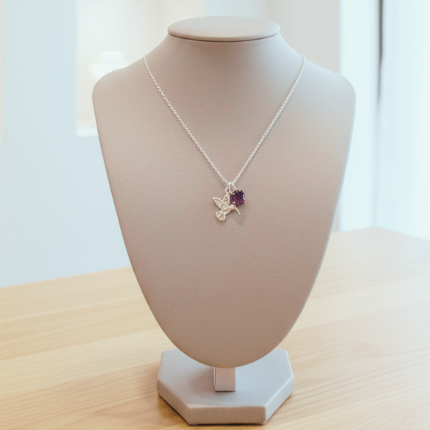 Crystal and Hummingbird Charm Necklace N012
