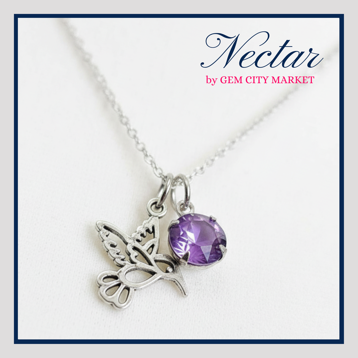 Crystal and Hummingbird Charm Necklace N012