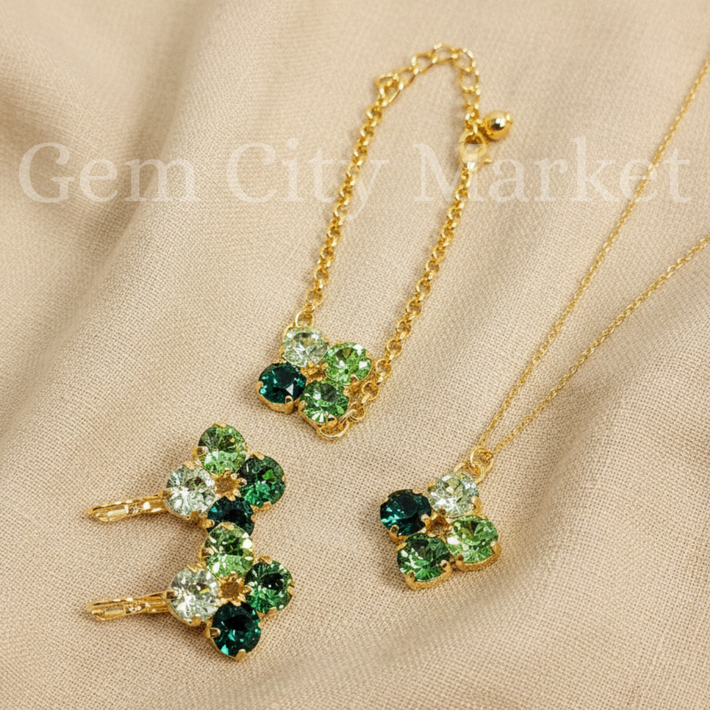 Crystal Necklace - Green Clover Set N035