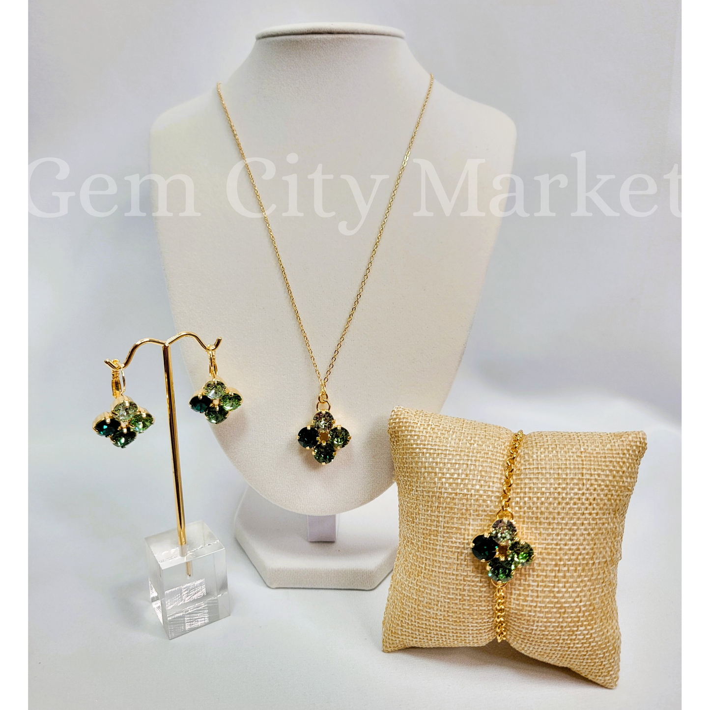 Crystal Necklace - Green Clover Set N035