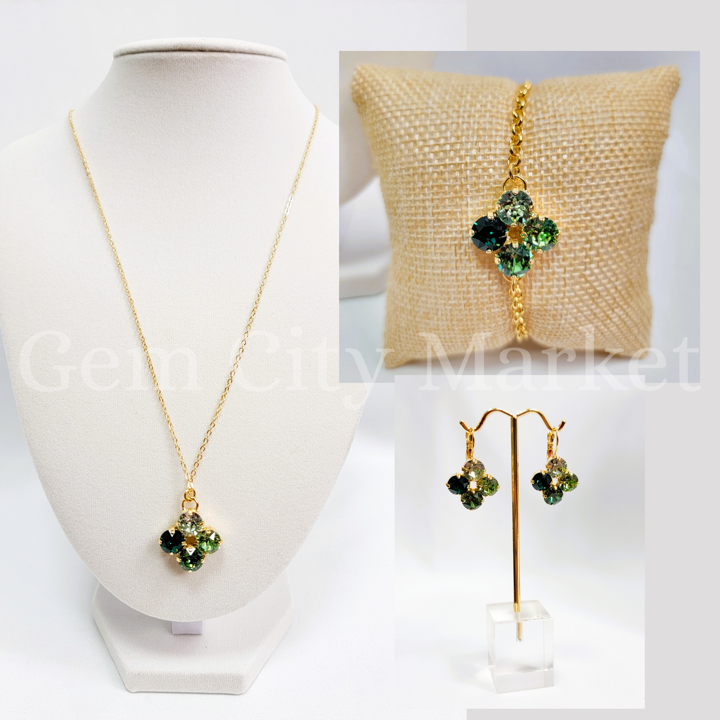 Crystal Necklace - Green Clover Set N035
