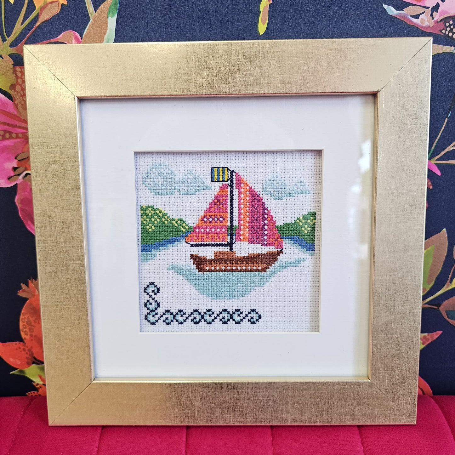 Cross Stitch Kit - Pink Sailboat