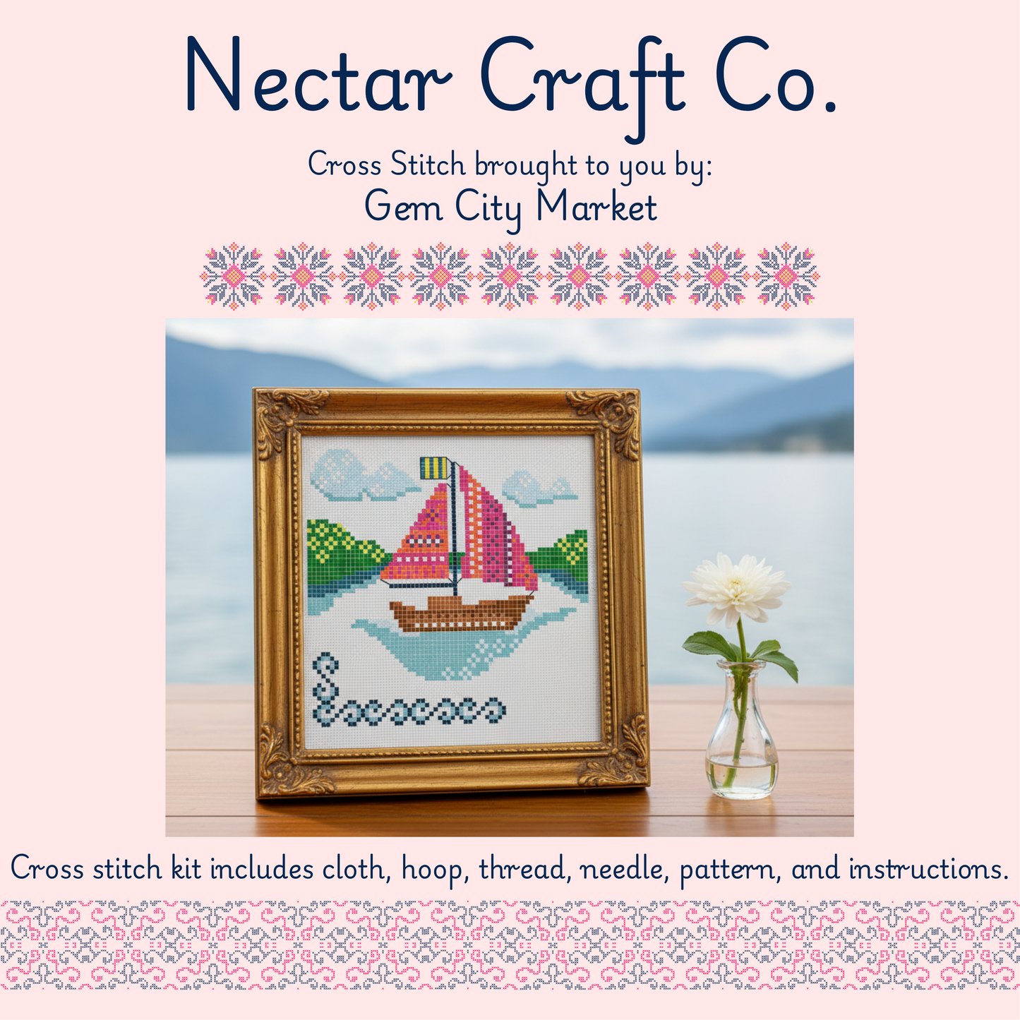 Cross Stitch - Pink Sailboat