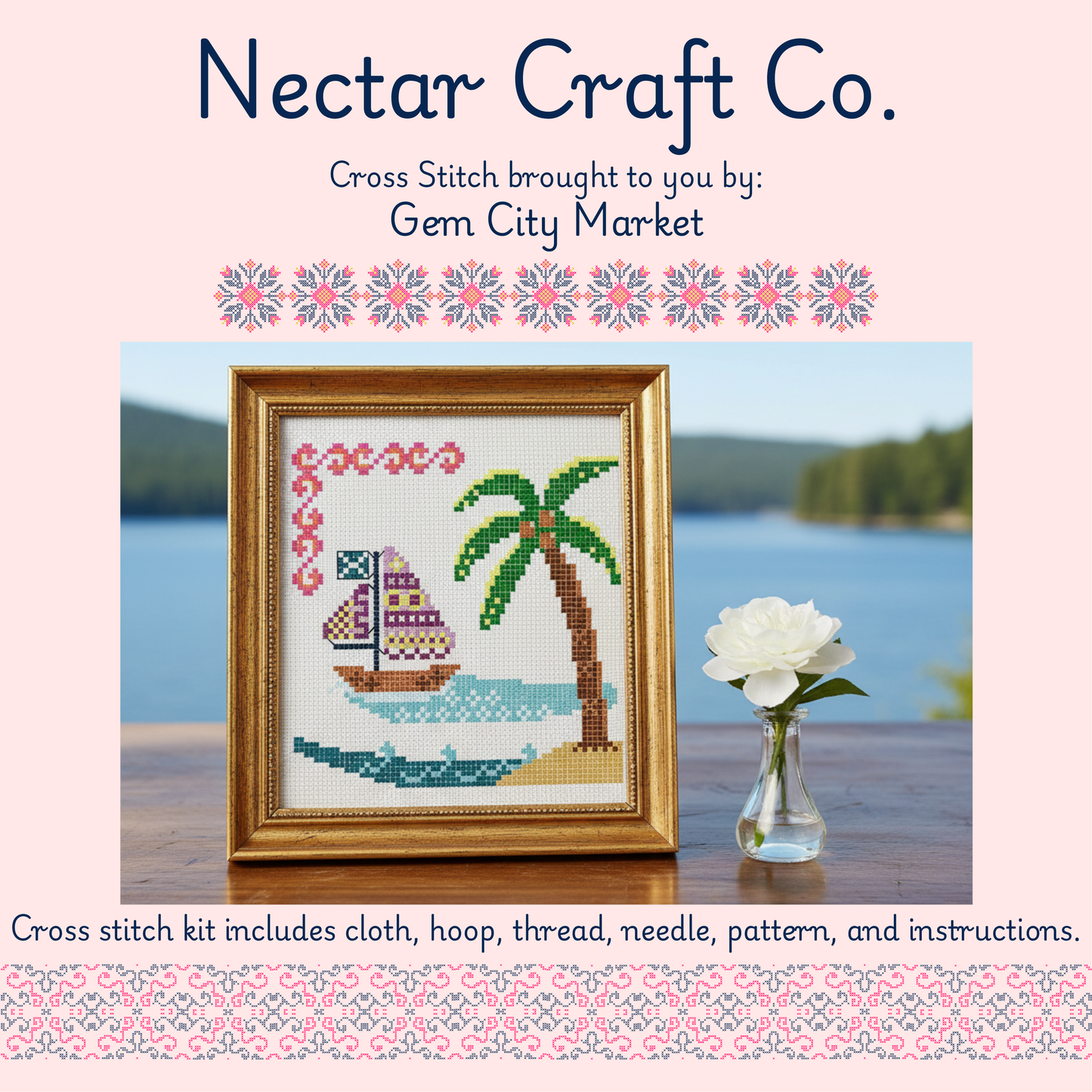 Cross Stitch - Purple Sailboat