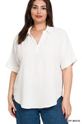 Airflow Collared V-Neck Short Sleeve Blouse
