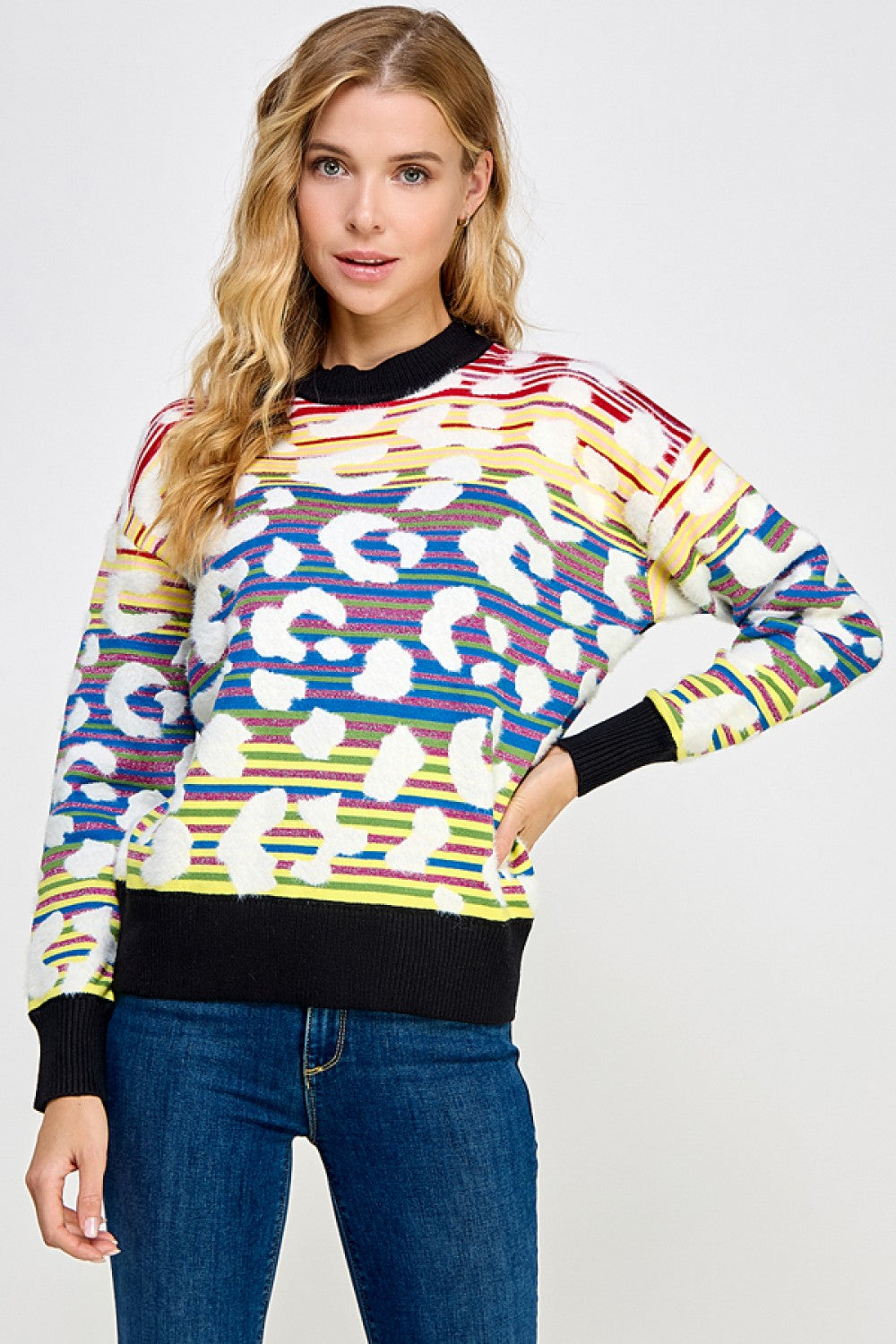 Multi Color Jacquard Sweater Top