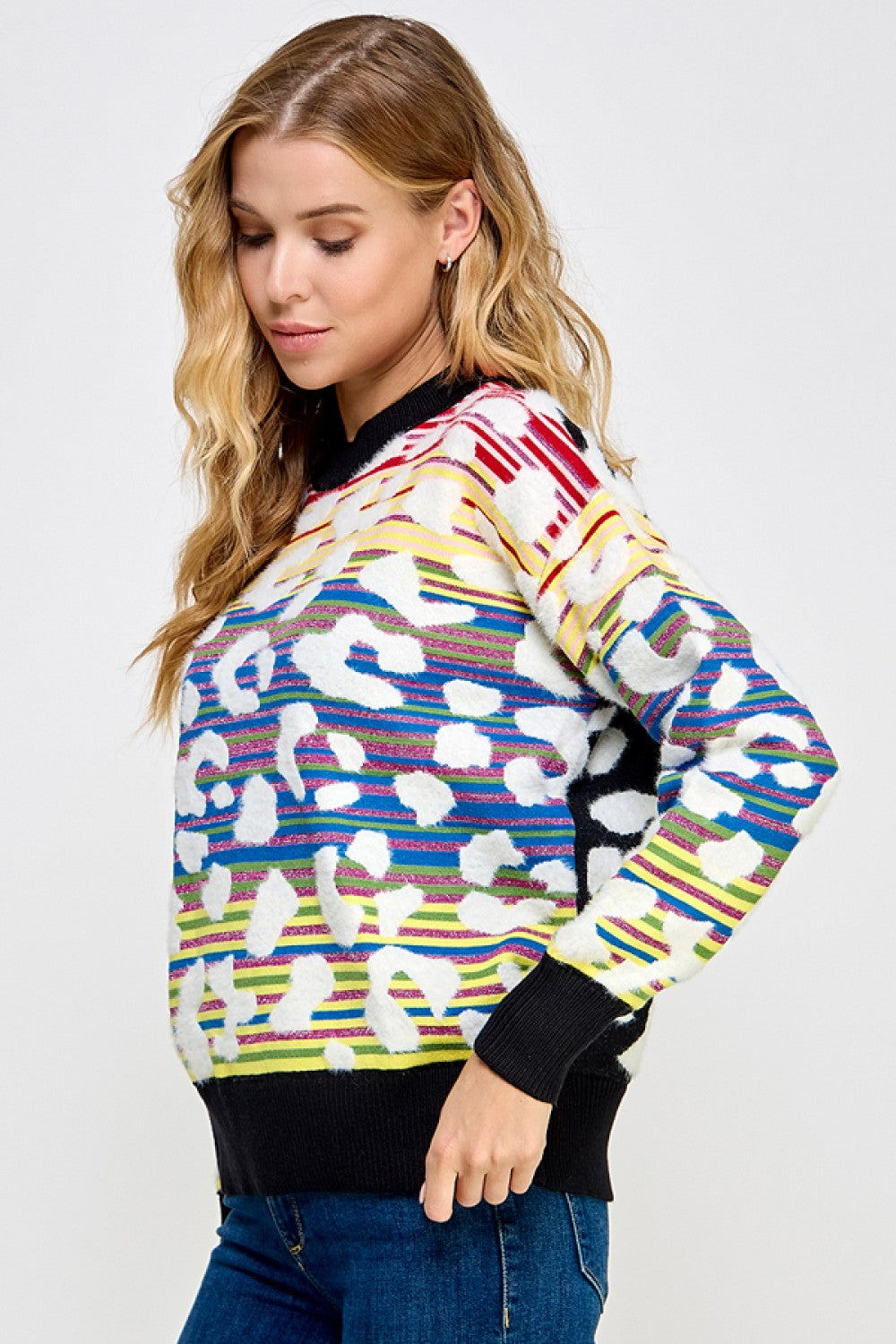 Multi Color Jacquard Sweater Top