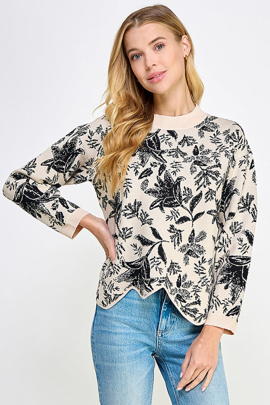 Floral Jacquard Sweater Top