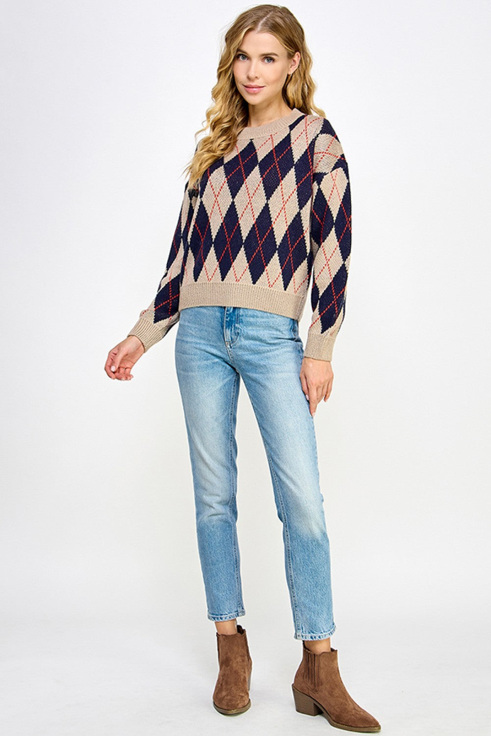 Argyle Sweater Pullover Top