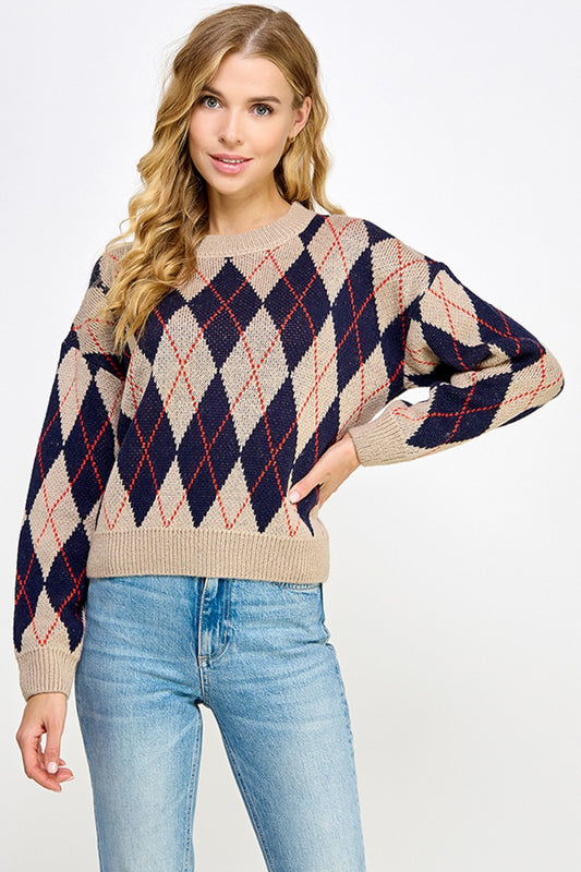 Argyle Sweater Pullover Top