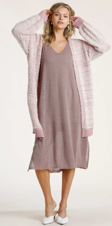Open Front Cardigan Sweater with Pockets and Ribbed Hem