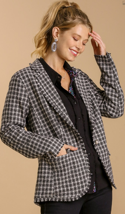 Plaid Tweed Blazer & Pearl Buttons with Lining