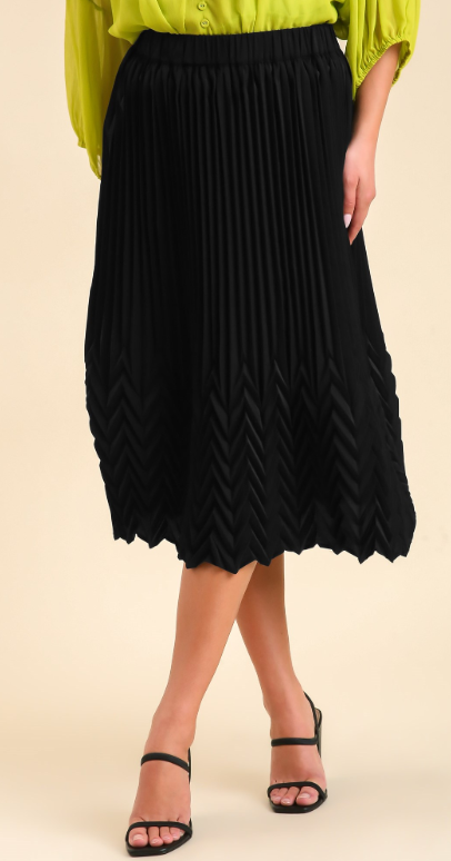 Elastic Waistband Midi Skirt with Pleats