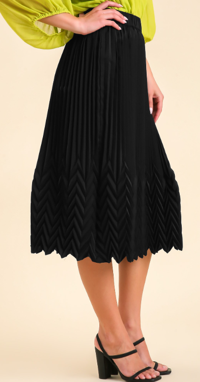 Elastic Waistband Midi Skirt with Pleats