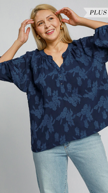 Floral Burnout Split Neck Blouse