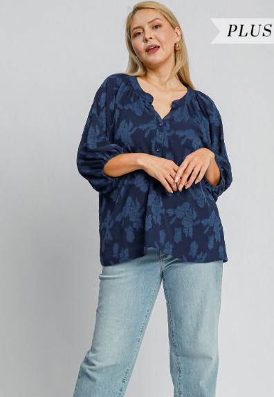 Floral Burnout Split Neck Blouse